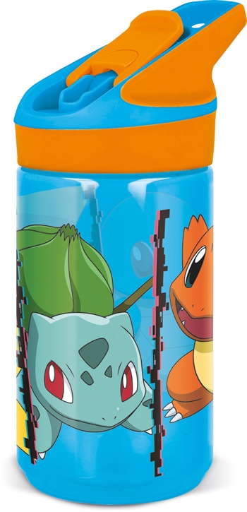 Pokemon-Trinkflasche mit Flip-Funktion und Strohhalm – Pikachu, Bisasam und Glumanda