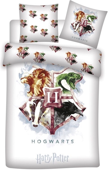 Harry-Potter-Bettwäsche - 140x200 cm - Lila Hogwarts-Wappen - 2-in-1-Bettwäsche-Set - Decke aus 100 % Baumwolle