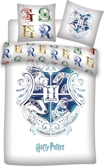 Harry-Potter-Bettwäsche - 140x200 cm - Blaues Hogwarts-Wappen - Wendbare Decke - Bettwäsche-Set aus 100 % Baumwolle