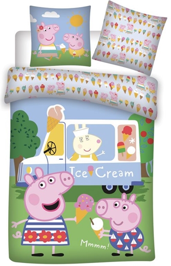 Peppa Wutz Junior-Bettwäsche 100x140 cm - Peppa und Gustav Gris - Eiscreme - 100 % Baumwolle