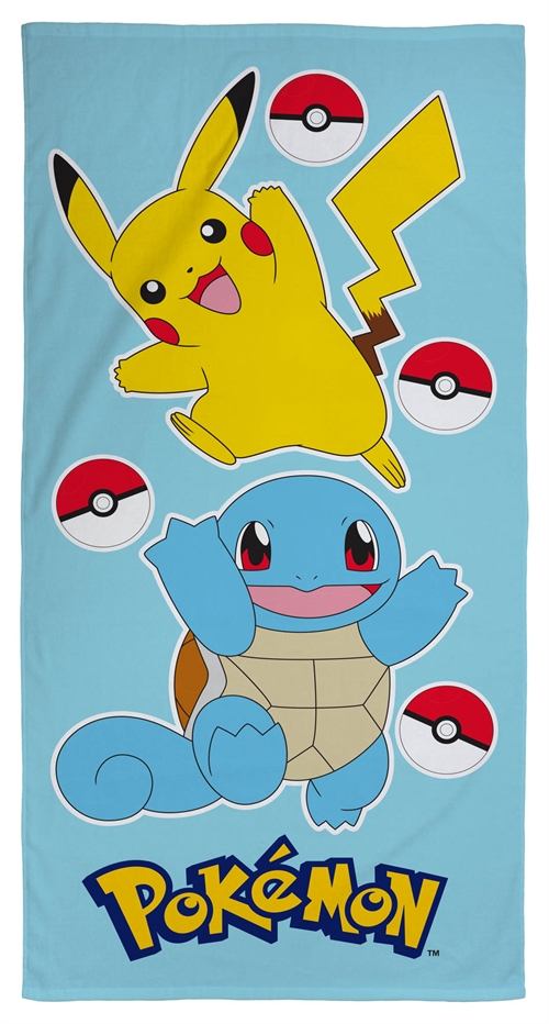 Pokémon-Handtuch – 70 x 140 cm – Kinderhandtuch mit Pikachu und Schiggy – Strandtuch 100 % Baumwolle