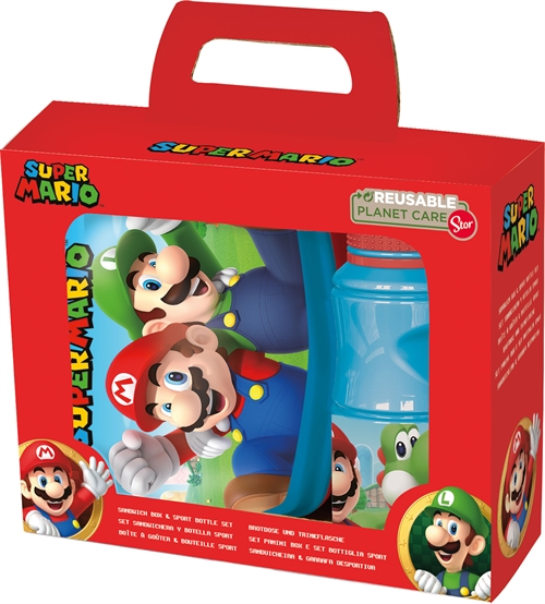 Super Mario Brotdose und Trinkflasche - Brotdosen-Set in 2 Teilen für Kinder - Super Mario und Luigi