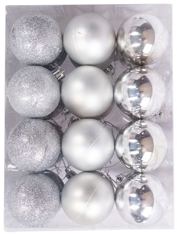 Weihnachtskugeln - Silber - Set mit 24 Stück Maße: 6 cm Durchmesser