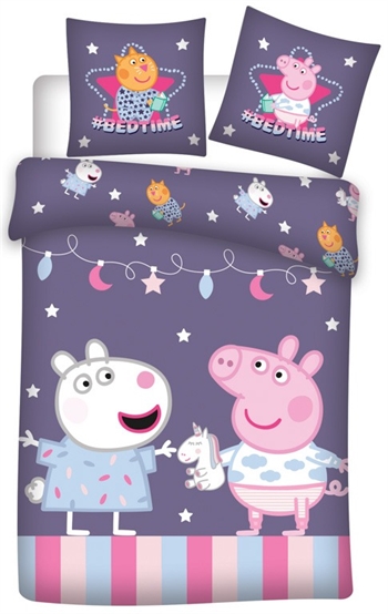 Peppa Wutz Junior-Bettwäsche 100 x 140 cm - Peppa Wutz und Frida Schaf - 2-in-1 Design - 100 % Baumwolle