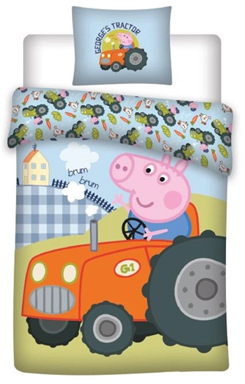 Junior-Bettwäsche 100x140 cm - Gustav Schwein und Traktor - 2 in 1 Design - Junior-Bettwäsche aus 100 % Baumwolle