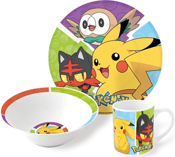 Pokémon Kindergeschirr aus Keramik - 3-teiliges Ess-Set für Kinder - Pikachu, Rowlet, Litten und Popplio