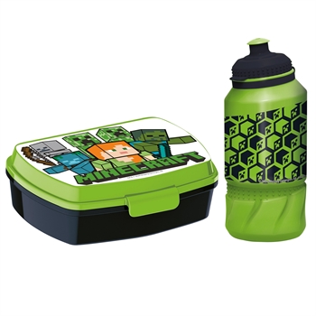 Minecraft Lunchbox und Trinkflasche - Set aus 2 Teilen für Kinder - Alex, Creeper und Zombie