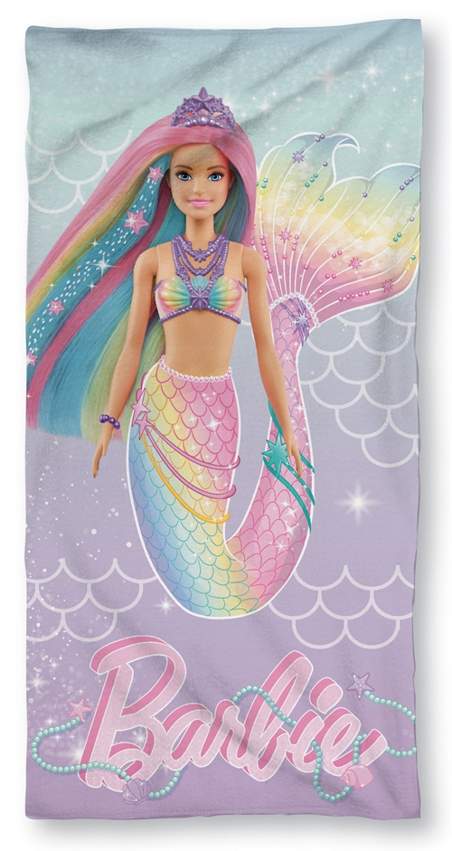 Barbie Handtuch - 70x140 cm - 100 % Baumwolle - Weiches Strandtuch mit Barbie als Meerjungfrau