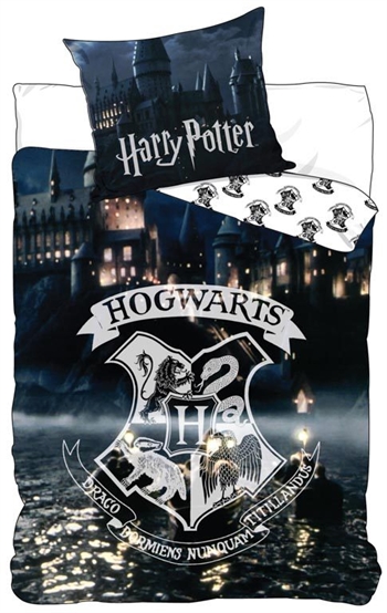 Harry Potter Bettwäsche - 140 x 200 cm - Hogwarts-Logo - lumineszierende Bettwäsche - 2-in-1-Bettwäsche-Set - 100 % Baumwolle