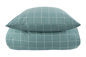 King-Size-Bettwäsche 240x220 cm - Dusty Green Check - Seersucker Bettwäsche-Set - Borg Living Doppelbettbezug