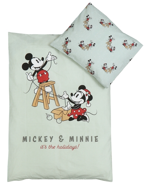 Weihnachtsbettwäsche für Babys 70x100 cm - Mickey und Minnie - Weihnachtsmotiv in Mintgrün - 100 % Baumwolle