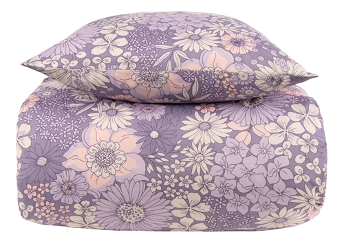 Bettwäsche 140 x 220 cm - Violett geblümtes Bettwäscheset - Borg Living Bettwäsche aus Polyester-Baumwolle