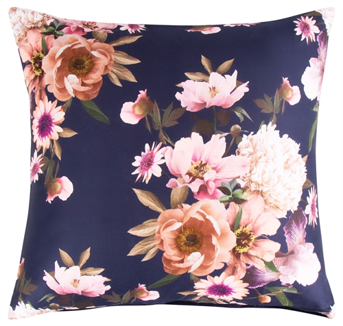 Kissenbezug 60x63 cm - Dark Blue Flower - 2-in-1-Design - Kissenbezug aus 100 % Baumwollsatin