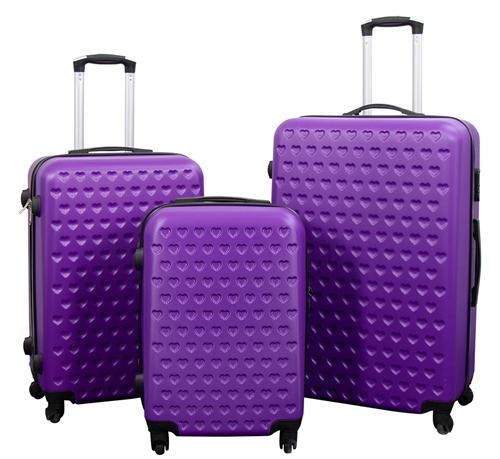 Koffer-Set - 3-tlg. Hardcase Koffer Angebot - Lila Koffer mit Herzen