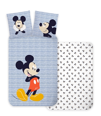 Junior-Bettwäsche 100x140 cm - Gestreiftes Mickey-Mouse-Bettwäsche-Set - 100 % Baumwolle