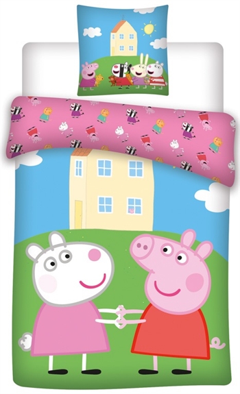 Peppa Wutz Bettwäsche - 150x210 cm - Peppa Wutz und Schorsch - Bettwäsche-Set mit 2-in-1-Design - 100 % Baumwolle