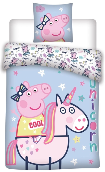 Peppa Wutz Bettwäsche - 140x200 cm - Peppa Wutz auf Einhorn Bettwäsche - 2-in-1-Design - Bettwäsche aus 100 % Baumwolle