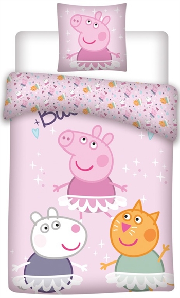 Peppa Pig Junior-Bettwäsche 100 x 140 cm - Peppa Pig und Freunde - 2-in-1-Design - 100 % Baumwolle