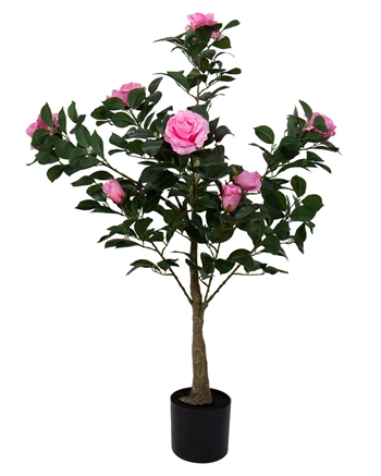 Künstlicher Rosenbaum 110 cm hoch - Mit rosa Rosen und schönen Details