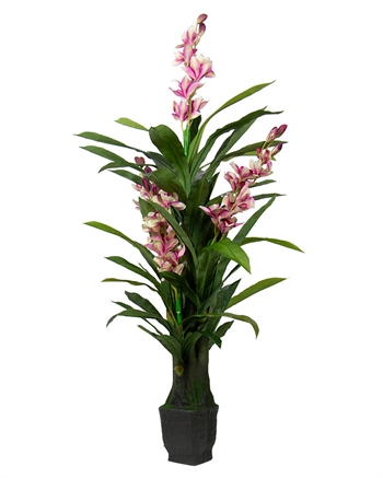 Künstliche Orchidee 165 cm - 3 violette Blüten - Cymbidium-Orchidee