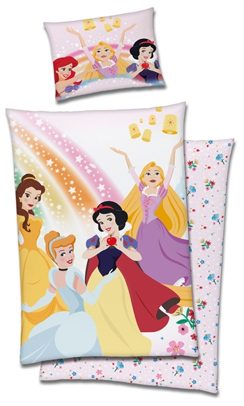 Prinzessinnen-Junior-Bettwäsche 100x140 cm - Disney-Prinzessinnen - 2-in-1-Design - 100 % Baumwolle